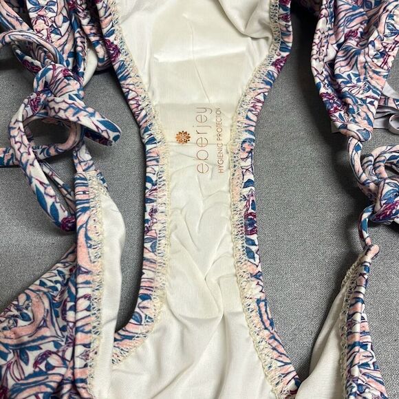 Eberjey Marimar Gisele Swimwear String Bikini Bottoms Cream Red Floral Large NWT - Picture 8 of 8